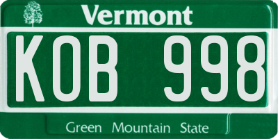VT license plate KOB998