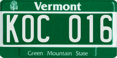VT license plate KOC016