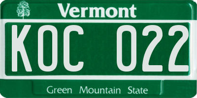 VT license plate KOC022