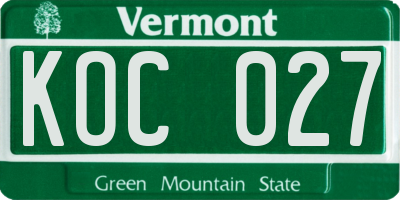 VT license plate KOC027