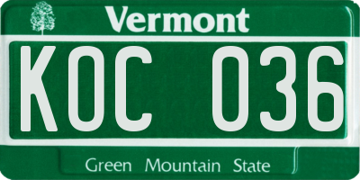 VT license plate KOC036