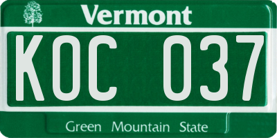 VT license plate KOC037