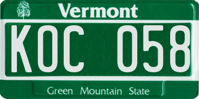 VT license plate KOC058