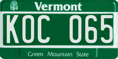 VT license plate KOC065