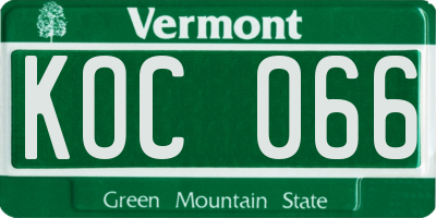 VT license plate KOC066