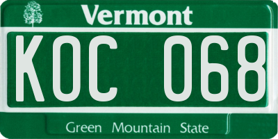 VT license plate KOC068