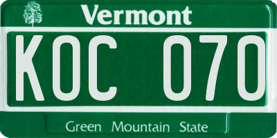 VT license plate KOC070