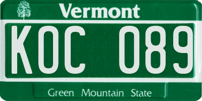 VT license plate KOC089