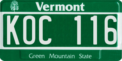 VT license plate KOC116