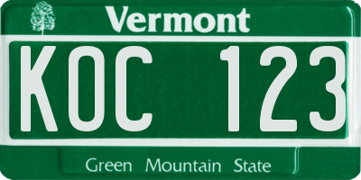 VT license plate KOC123