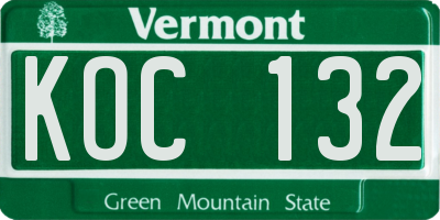 VT license plate KOC132