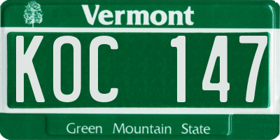 VT license plate KOC147