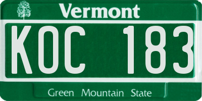 VT license plate KOC183