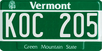 VT license plate KOC205