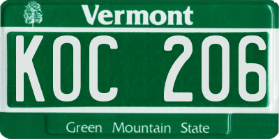 VT license plate KOC206