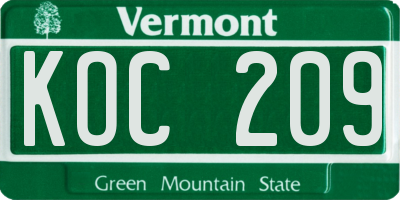 VT license plate KOC209