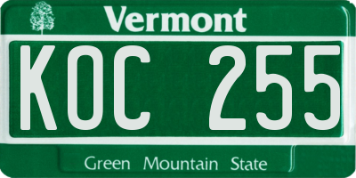VT license plate KOC255