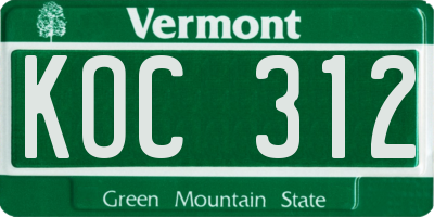 VT license plate KOC312