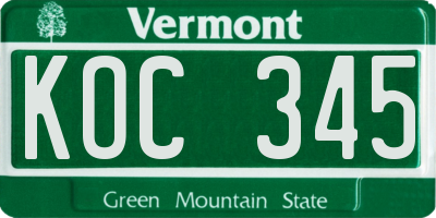 VT license plate KOC345