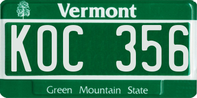VT license plate KOC356