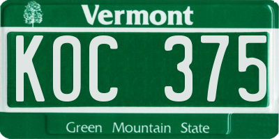 VT license plate KOC375
