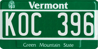 VT license plate KOC396