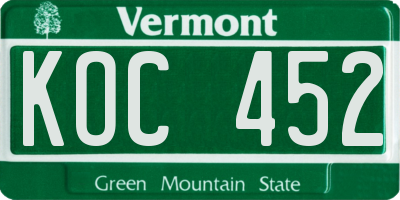 VT license plate KOC452