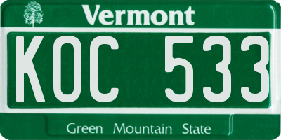 VT license plate KOC533