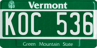 VT license plate KOC536