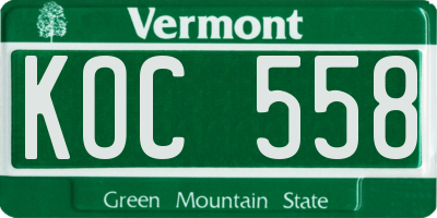 VT license plate KOC558