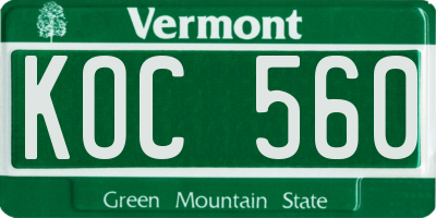 VT license plate KOC560