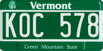 VT license plate KOC578