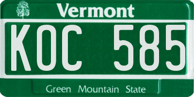 VT license plate KOC585