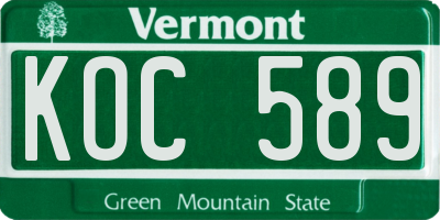 VT license plate KOC589