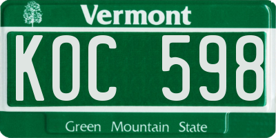 VT license plate KOC598