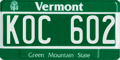 VT license plate KOC602
