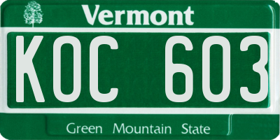 VT license plate KOC603