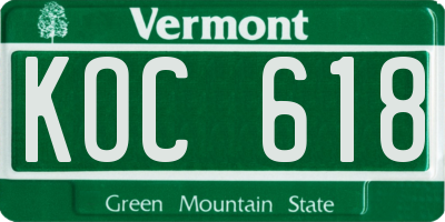 VT license plate KOC618