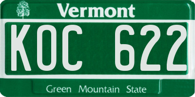 VT license plate KOC622