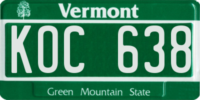 VT license plate KOC638
