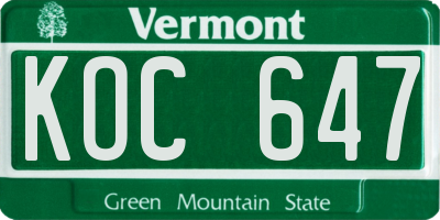 VT license plate KOC647