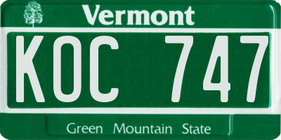VT license plate KOC747