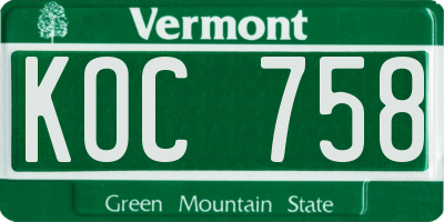 VT license plate KOC758