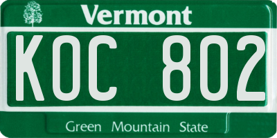 VT license plate KOC802