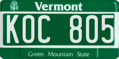 VT license plate KOC805