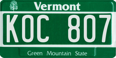 VT license plate KOC807