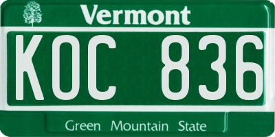 VT license plate KOC836