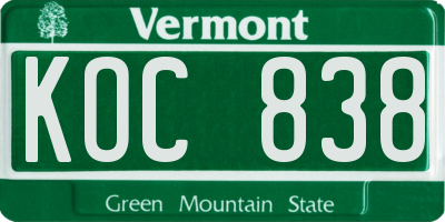 VT license plate KOC838
