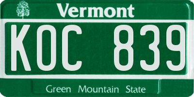 VT license plate KOC839