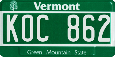VT license plate KOC862
